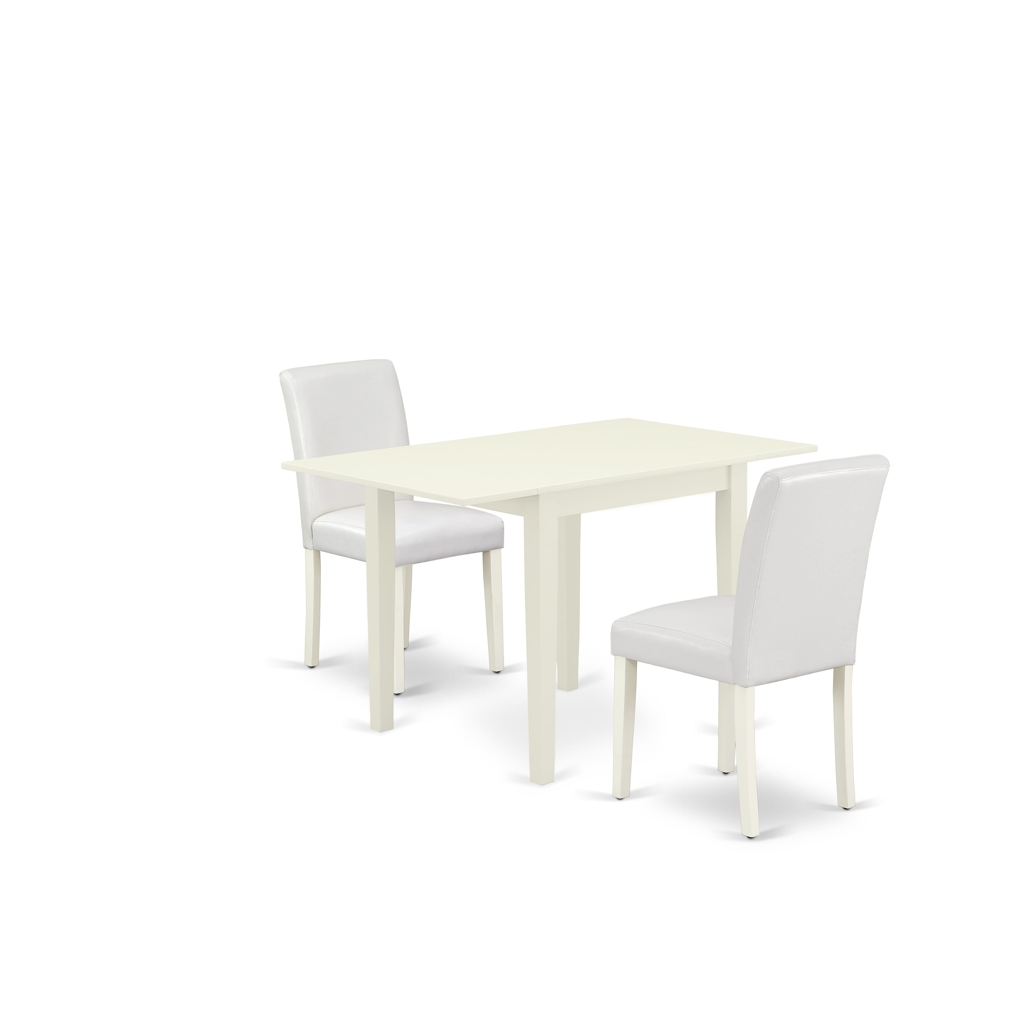 East West Furniture 1NDAB3-LWH-64 Dining Set 3 Pc - 2 Dining Room Chairs and a Modern Dining Table - Linen White Finish Hardwood - White Color Pu Leather