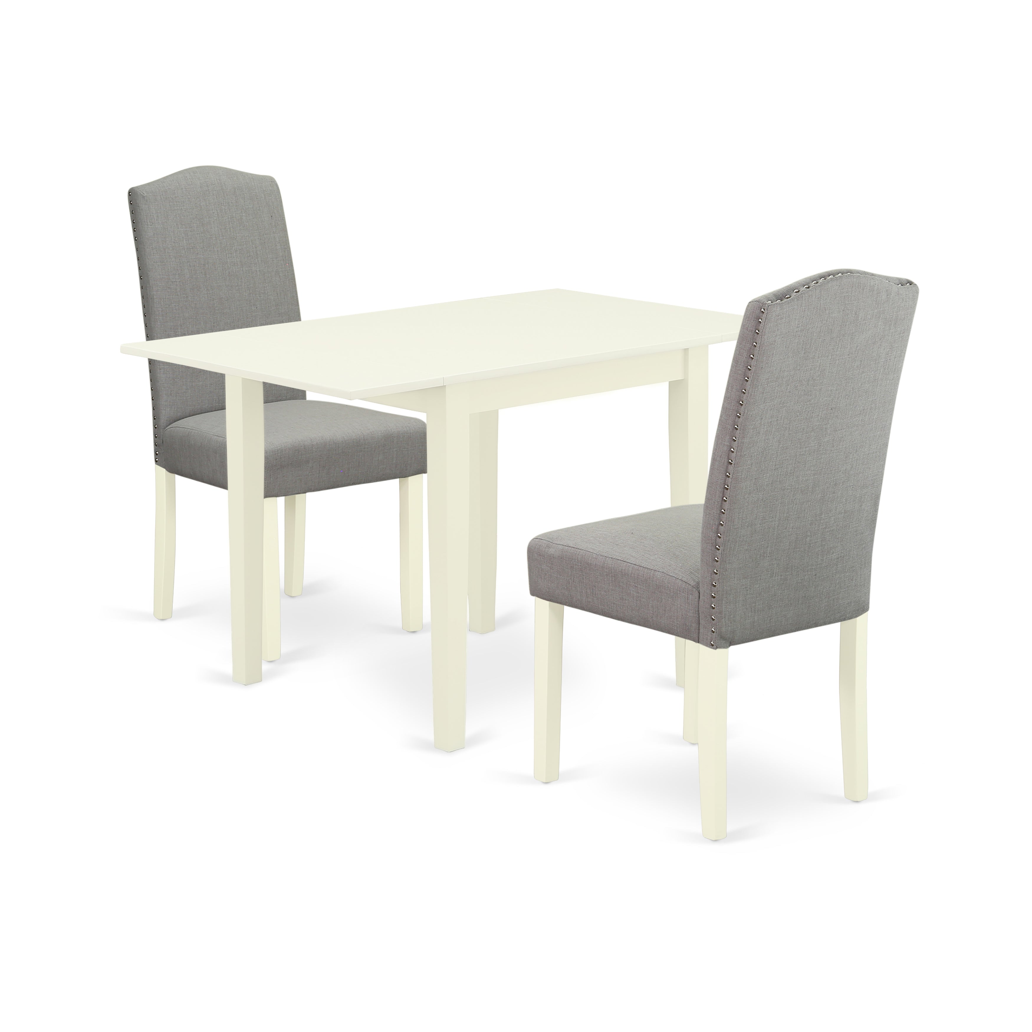 East West Furniture 1NDEN3-LWH-06 Dining Table Set 3 Pcs - Two Dining Chairs and a Kitchen Table - Linen White Finish Solid wood - Shitake Color Linen Fabric