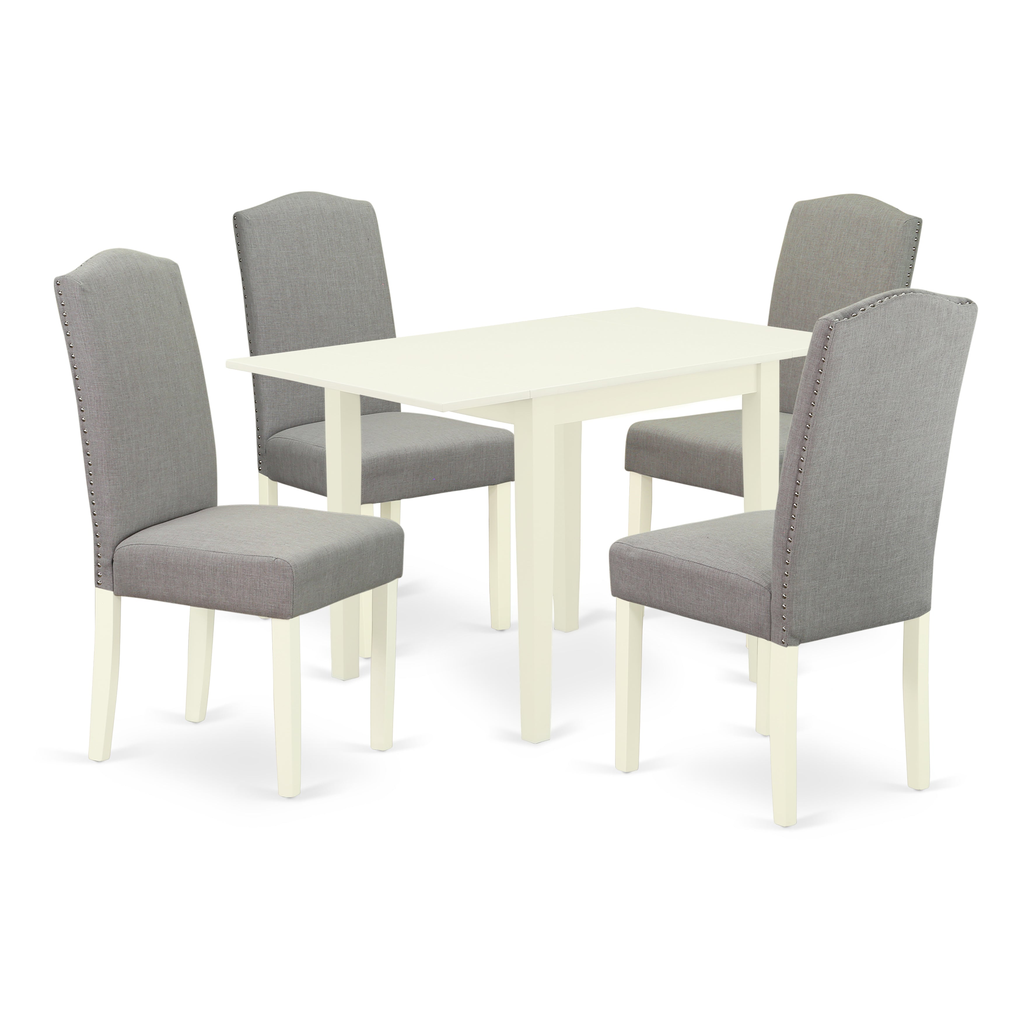 East West Furniture 1NDEN5-LWH-06 Dinette Set 5 Pcs - Four Kitchen Chairs and a Dinner Table - Linen White Finish Hardwood - Shitake Color Linen Fabric