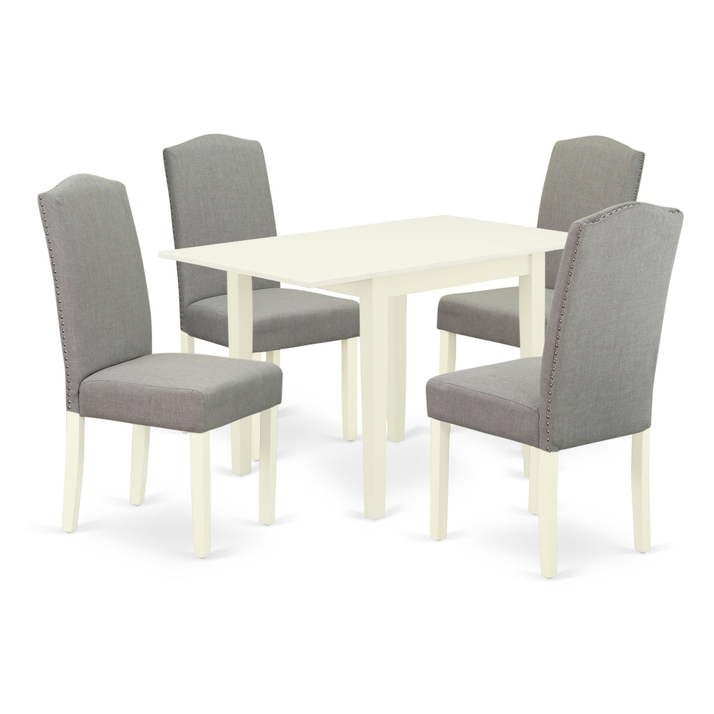 East West Furniture 1NDEN5-LWH-06 Dinette Set 5 Pcs - Four Kitchen Chairs and a Dinner Table - Linen White Finish Hardwood - Shitake Color Linen Fabric