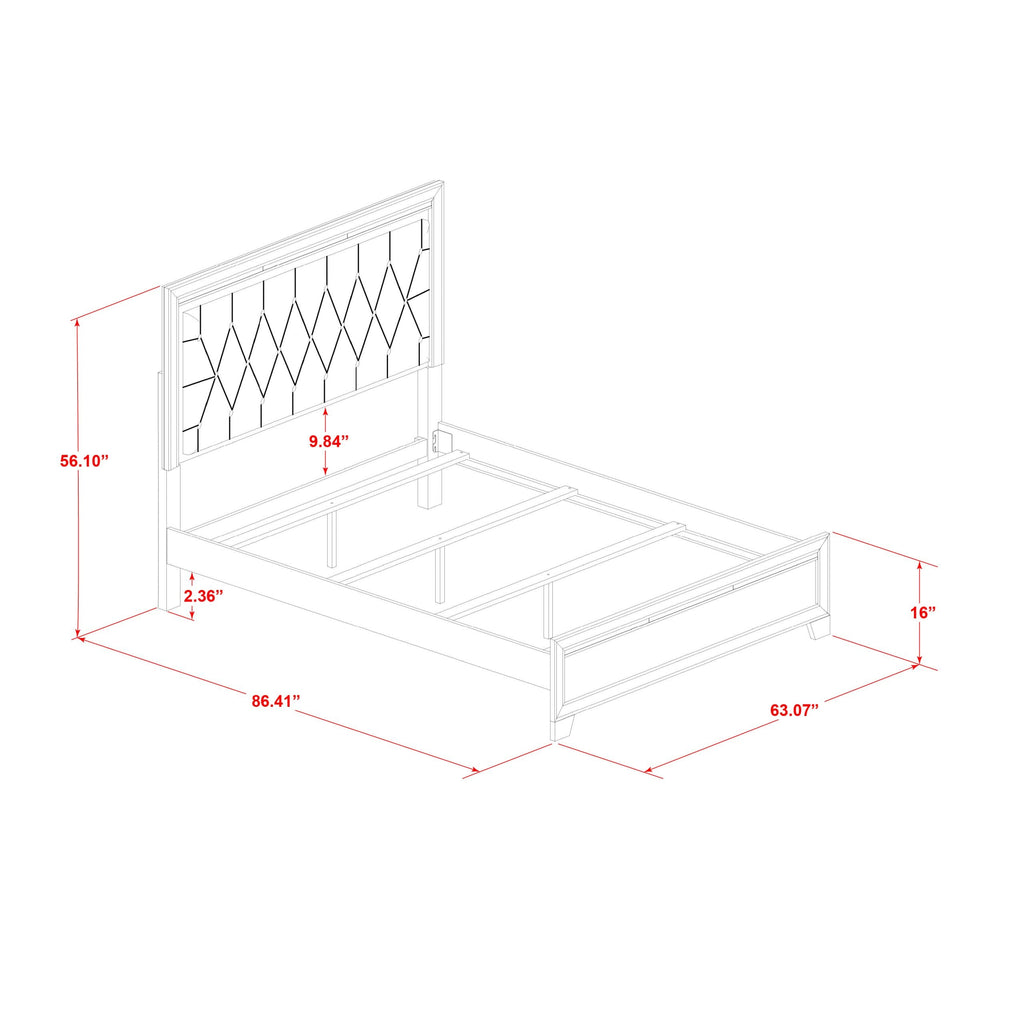 East West Furniture PA05-Q1N000 Pandora 2 Piece Wooden queen bedroom set with a queen bed frames, 1 Modern Nightstands - White Finish