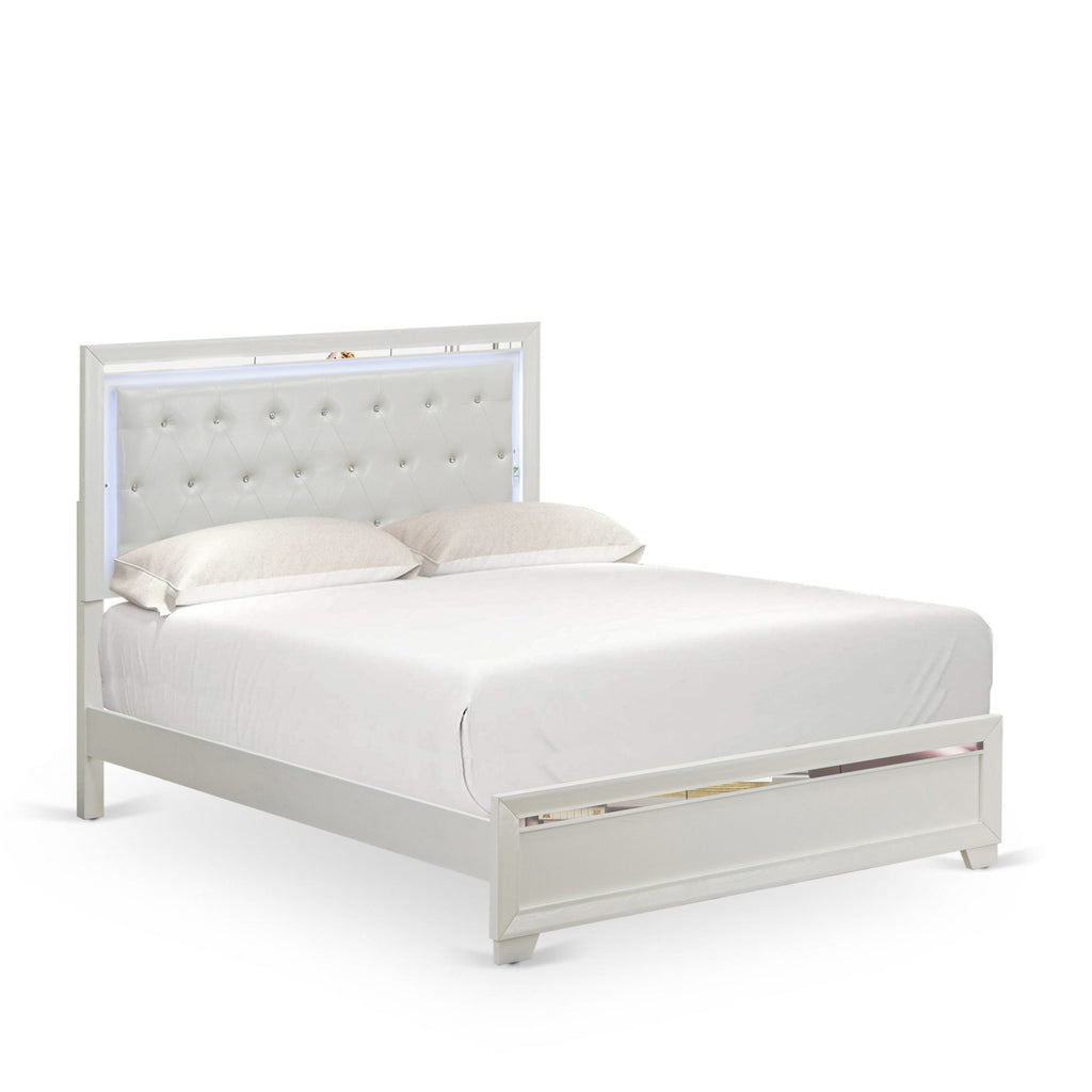 East West Furniture PA05-Q00000 Pandora Wooden Queen Bed - Wood Bed Frame with Adjustable Wood Slat - White Finish