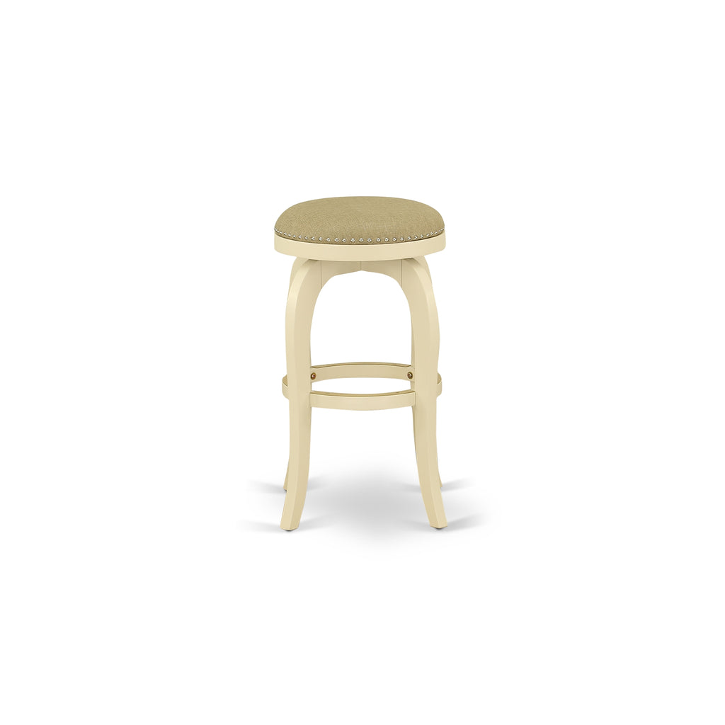 East West Furniture SB030-81857 Bedford Counter-Height Barstool - Round Shape Sandalwood PU Leather Upholstered Backless Chairs, 30 Inch Height, Linen White