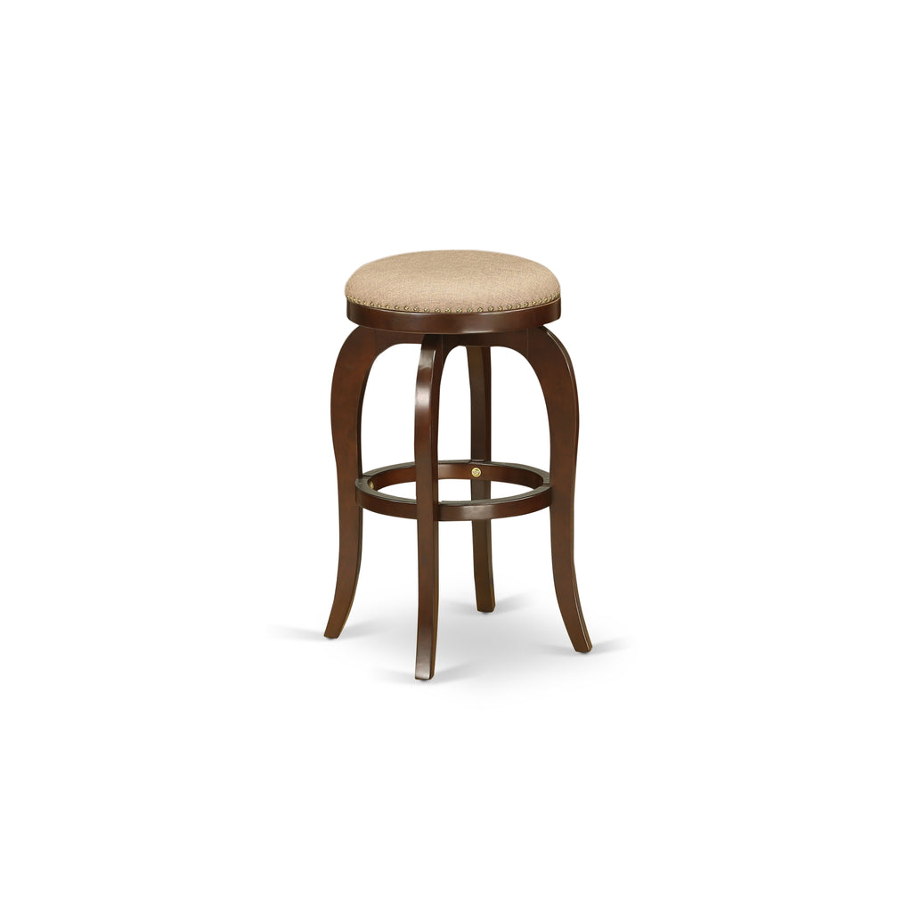 East West Furniture BFS030-303 Bedford Counter Height Stool - Round Shape Mocha PU Leather Upholstered Pub Height Backless Chairs, 30 Inch Height, Mahogany