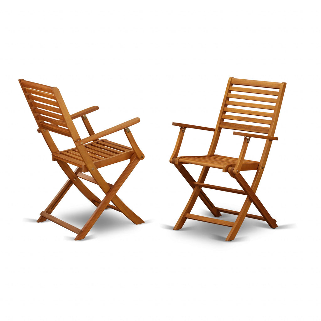 East West Furniture BBSCANA Beasley Folding Patio Dining Chairs With Arm Rest - Acacia Wood, Set of 2, Natural Oil
