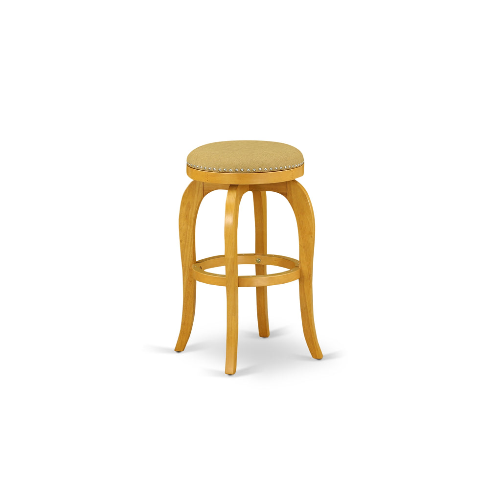 East West Furniture BFS030-416 Bedford Counter Height Barstool - Round Shape Vegas Gold PU Leather Upholstered Backless Chairs, 30 Inch Height, Oak