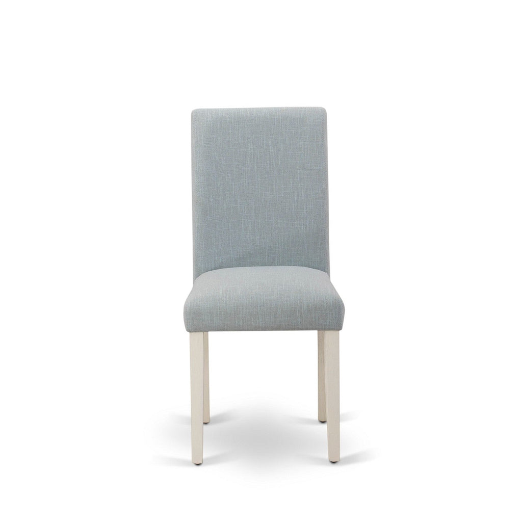 East West Furniture X076AB015-5 5 Piece Modern Dining Table Set Includes a Rectangle Wooden Table with X-Legs and 4 Baby Blue Linen Fabric Parsons Dining Chairs