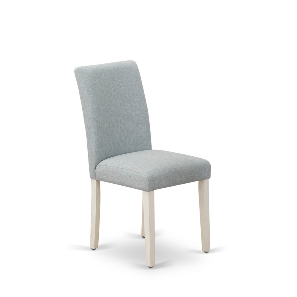 East West Furniture X076AB015-5 5 Piece Modern Dining Table Set Includes a Rectangle Wooden Table with X-Legs and 4 Baby Blue Linen Fabric Parsons Dining Chairs