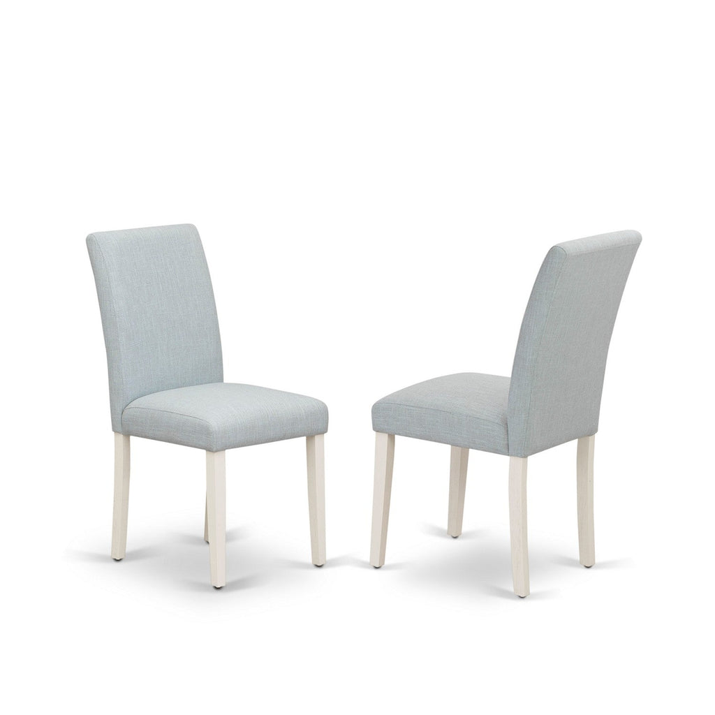 East West Furniture X076AB015-5 5 Piece Modern Dining Table Set Includes a Rectangle Wooden Table with X-Legs and 4 Baby Blue Linen Fabric Parsons Dining Chairs