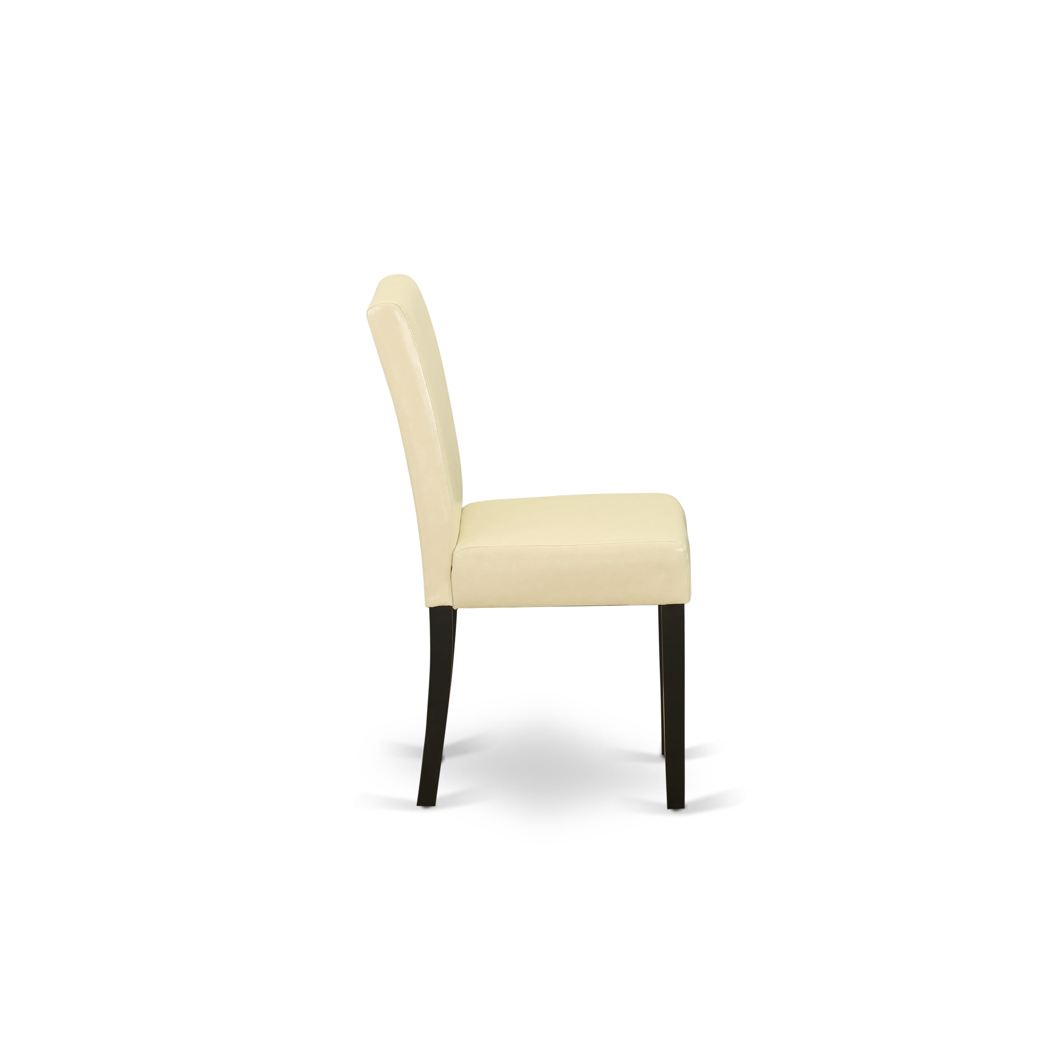 East West Furniture AMAB3-BCH-73 3-Pc Dining Room Set Consists of a Mid Century Dining Table and 2 Eggnog PU faux Leather Parsons Chairs with High Back - Black Finish