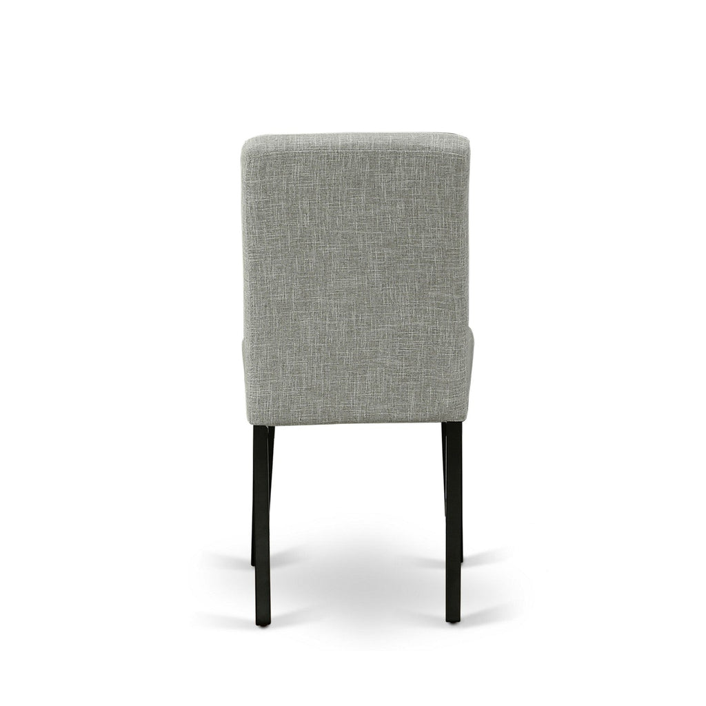 Juego de mesa de comedor moderna de 5 piezas East West Furniture LGAB5-BLK-06. Incluye una mesa rectangular de madera con diseño de hojas de mariposa y 4 sillas Parsons de tela de lino Shitake.