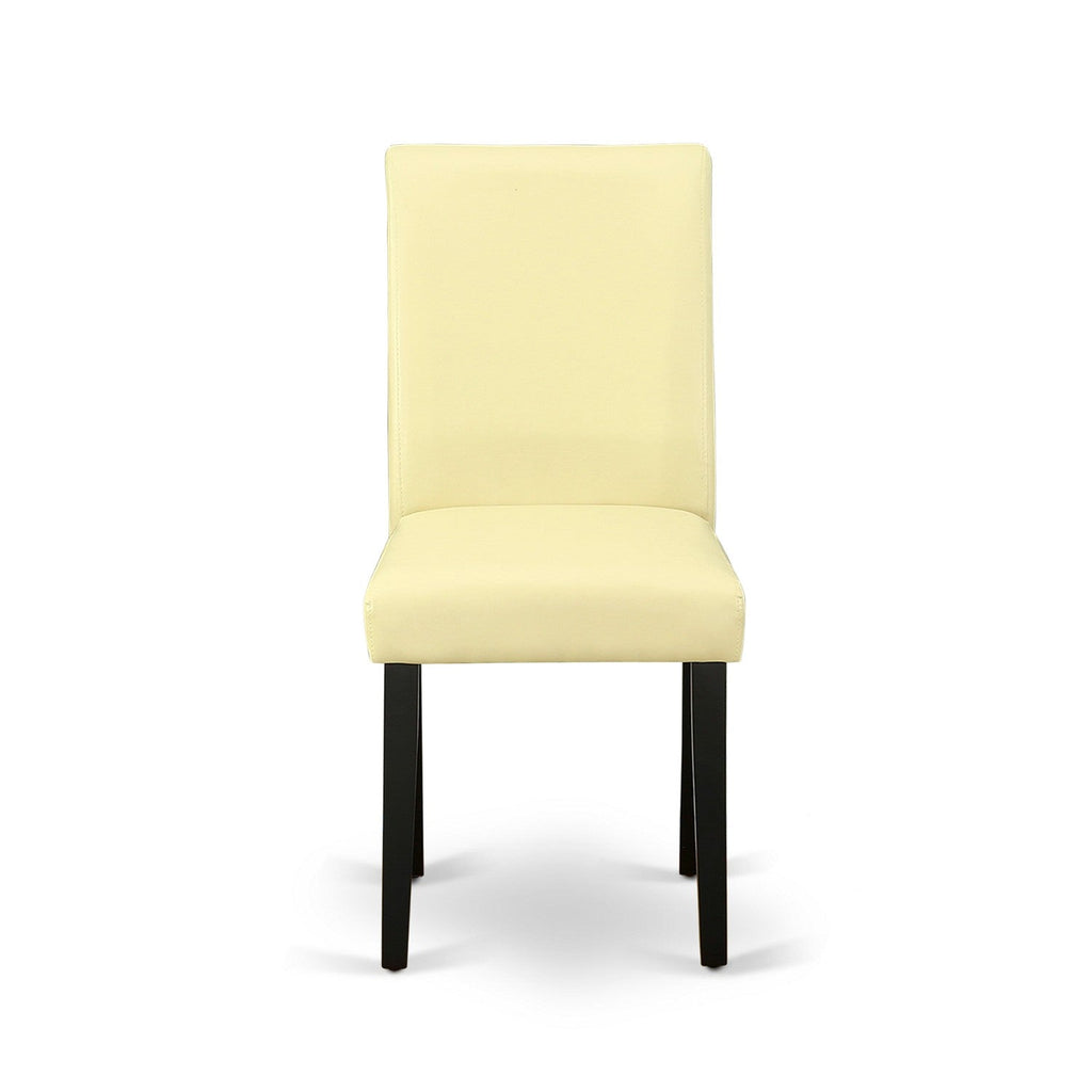 East West Furniture LGAB7-BLK-73 7 Piece Dining Set Consist of a Rectangle Dining Room Table with Butterfly Leaf and 6 Eggnog Faux Leather Upholstered Chairs