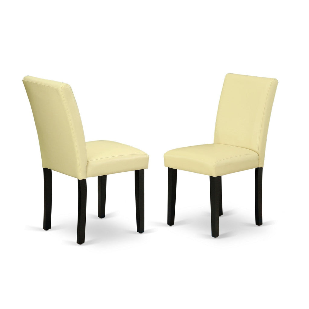 East West Furniture LGAB7-BLK-73 7 Piece Dining Set Consist of a Rectangle Dining Room Table with Butterfly Leaf and 6 Eggnog Faux Leather Upholstered Chairs