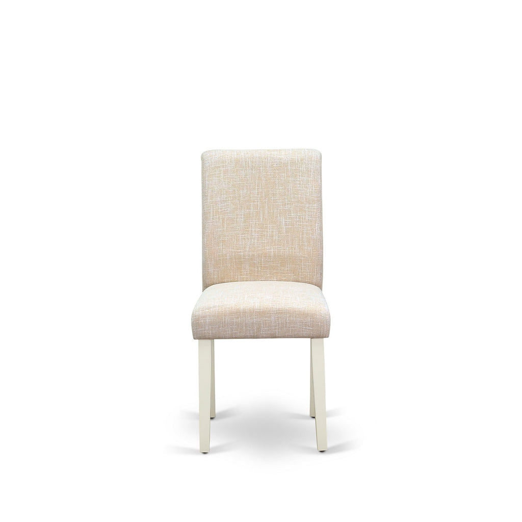 East West Furniture ABP2T02 Abbott Parson Dining Room Chairs - Light Beige Linen Fabric Upholstered Chairs, Set of 2, Linen White