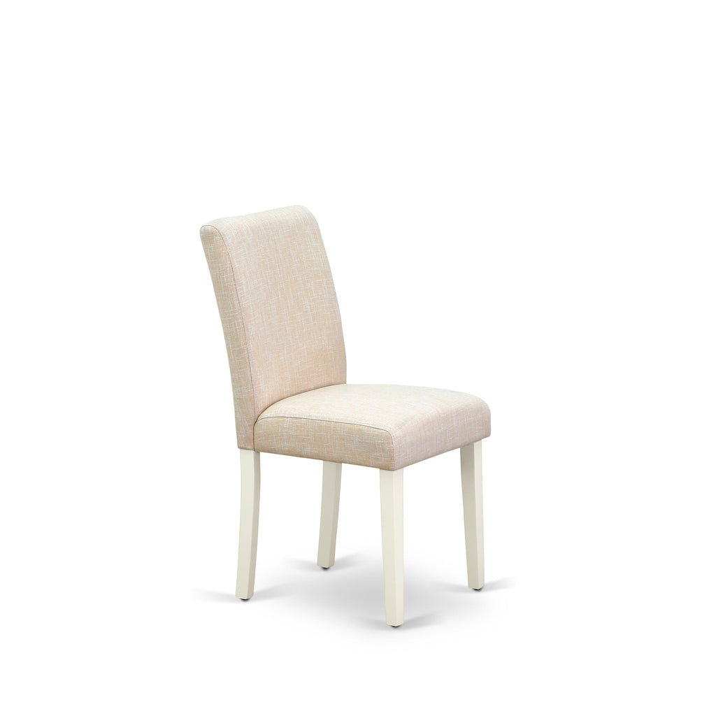 East West Furniture CAAB5-LWH-02 5 Piece Modern Dining Table Set Includes a Rectangle Kitchen Table and 4 Light Beige Linen Fabric Upholstered Chairs