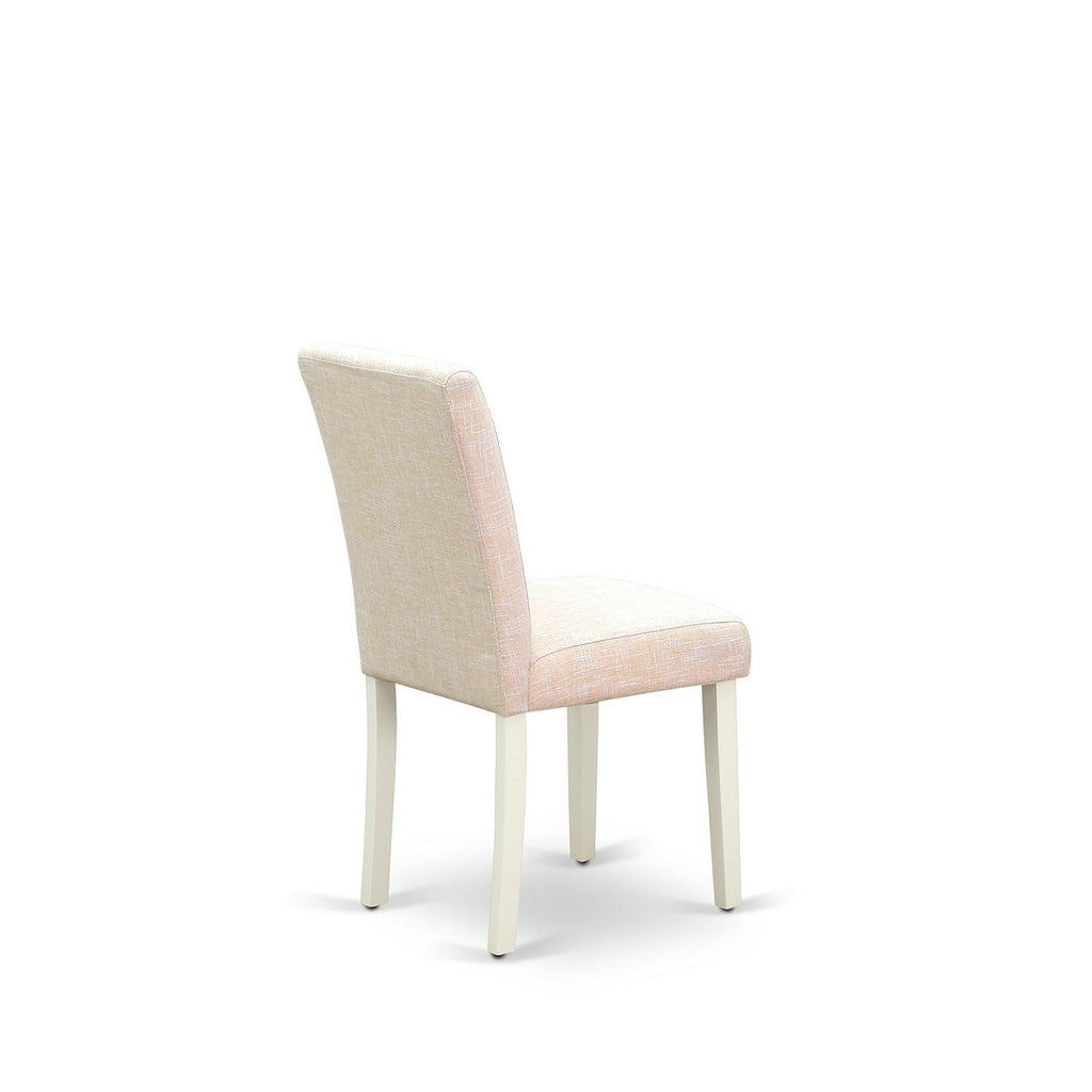 East West Furniture 1MZAB5-LWH-02 5Pc Kitchen Set Consists of a Modern Dining Table and 4 Parson Chairs with Light Beige Color Linen Fabric, Drop Leaf Table with Full Back Chairs, Linen White Finish