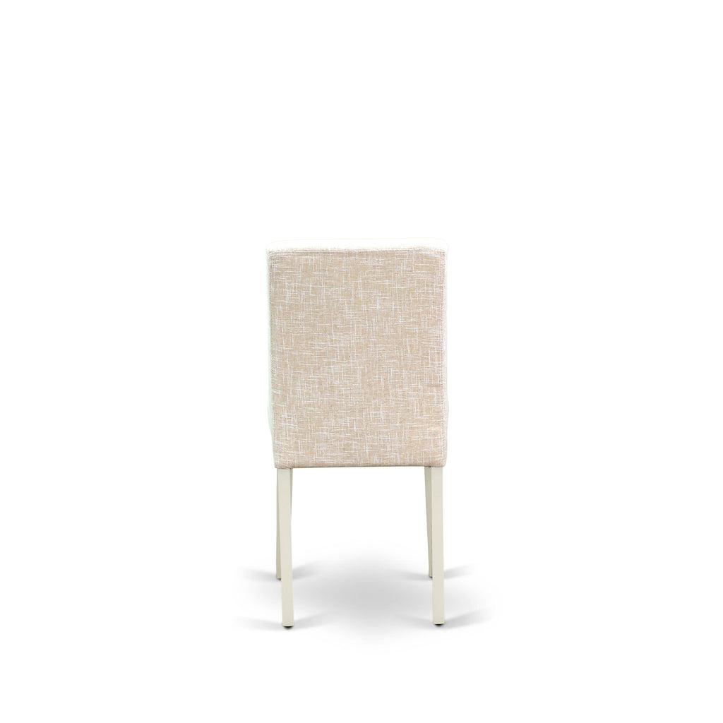 East West Furniture CAAB5-LWH-02 5 Piece Modern Dining Table Set Includes a Rectangle Kitchen Table and 4 Light Beige Linen Fabric Upholstered Chairs