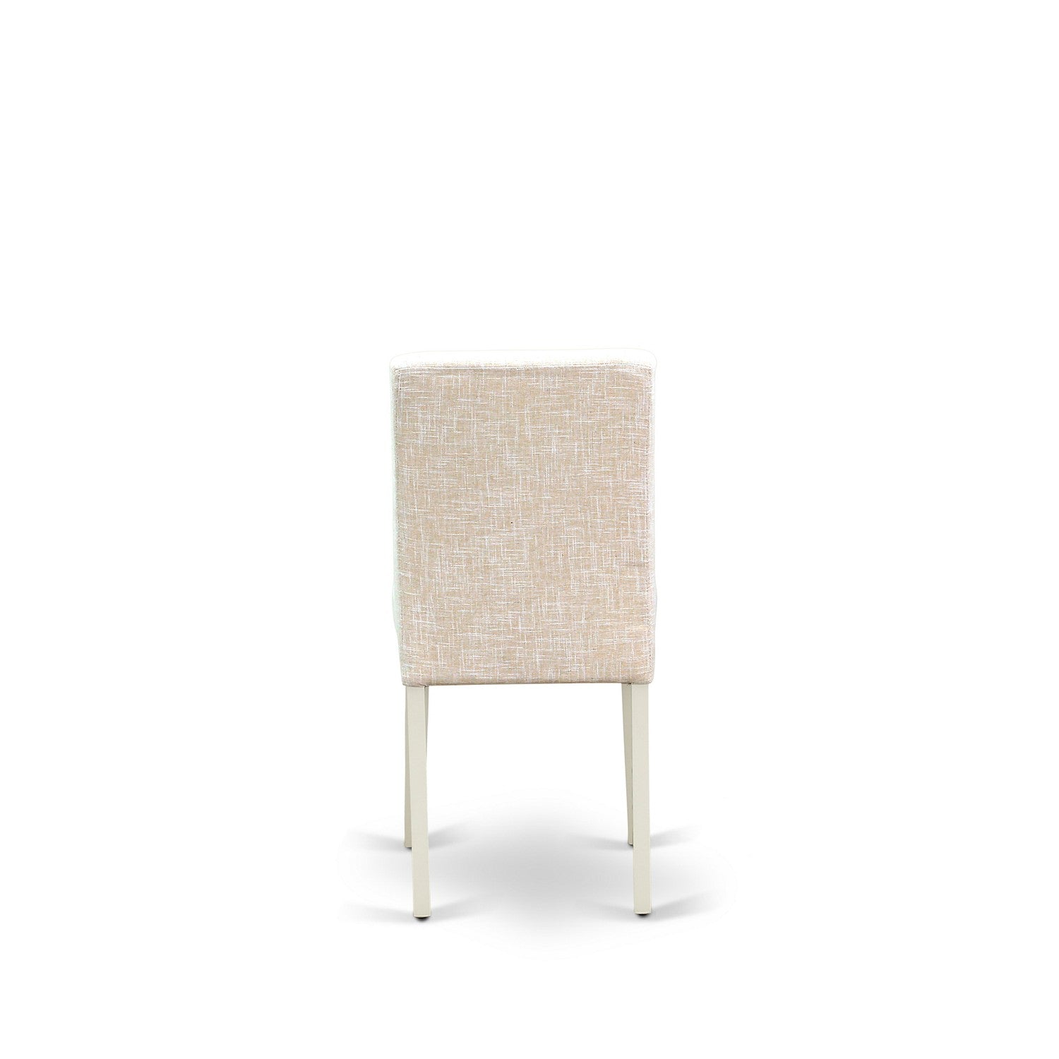 Juego de mesa de comedor moderno East West Furniture 1NDAB5-LWH-02 de 5 piezas: cuatro sillas de comedor y una mesa de cocina, acabado blanco lino, madera maciza, tela de lino color beige claro.