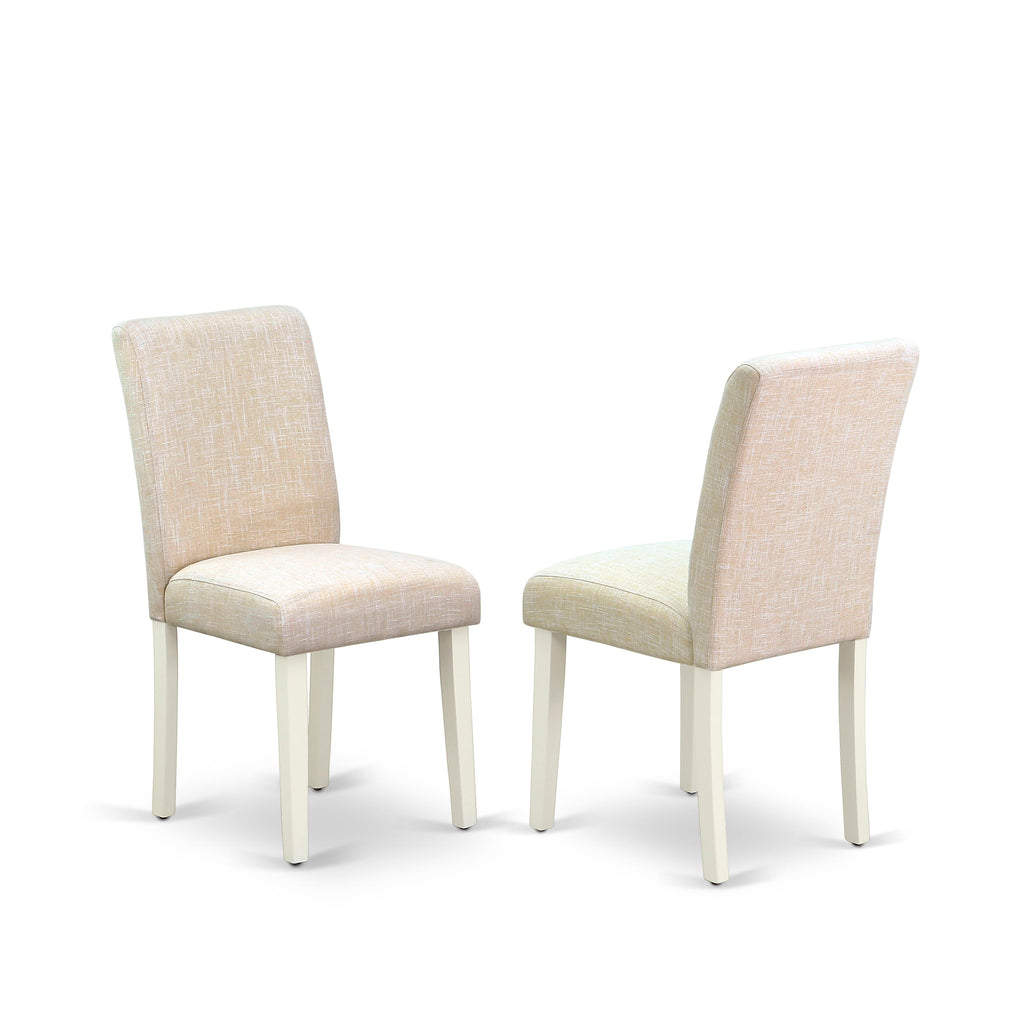 East West Furniture CAAB7-LWH-02 7 Piece Dining Room Furniture Set Consist of a Rectangle Dining Table and 6 Light Beige Linen Fabric Upholstered Parson Chairs