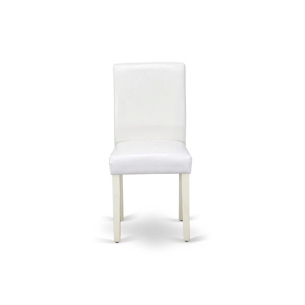 East West Furniture DLAB3-LWH-64 3 Piece Dinette Set for Small Spaces Contains a Round Dining Table with Dropleaf and 2 White Faux Leather Parson Dining Chairs, 42x42 Inch, Linen White