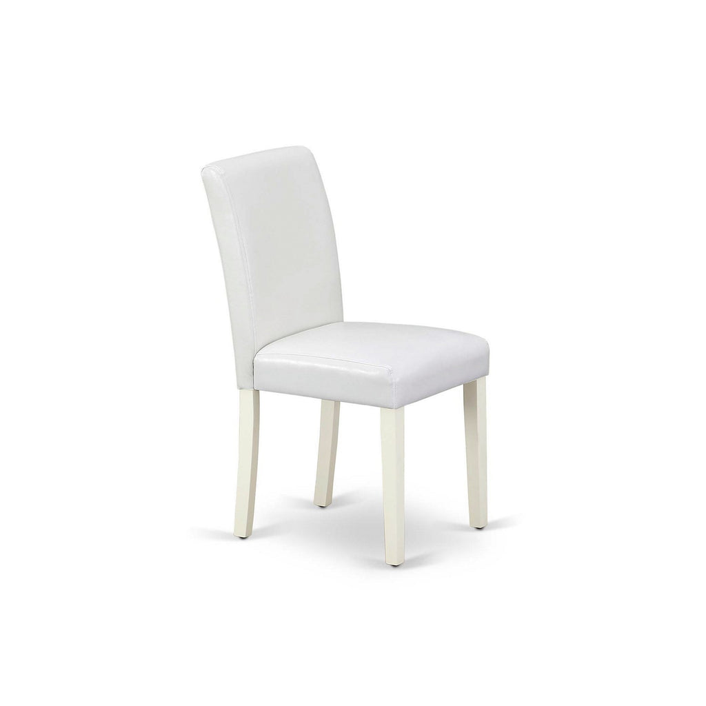 East West Furniture DLAB3-LWH-64 3 Piece Dinette Set for Small Spaces Contains a Round Dining Table with Dropleaf and 2 White Faux Leather Parson Dining Chairs, 42x42 Inch, Linen White