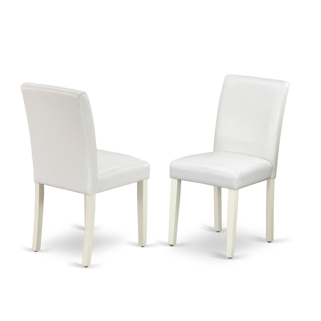 East West Furniture DLAB3-LWH-64 3 Piece Dinette Set for Small Spaces Contains a Round Dining Table with Dropleaf and 2 White Faux Leather Parson Dining Chairs, 42x42 Inch, Linen White