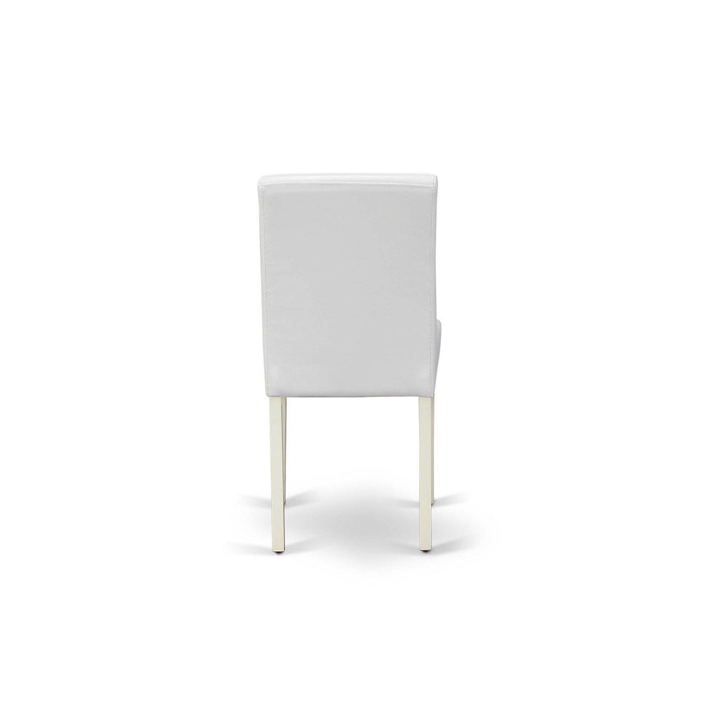 East West Furniture ABP2T64 Abbott Classic Parson Dining Chairs - White Faux Leather Upholstered Chairs, Set of 2, Linen White