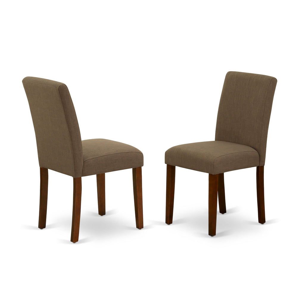 East West Furniture CAAB7-MAH-18 7 Piece Modern Dining Table Set Consist of a Rectangle Wooden Table and 6 Coffee Linen Fabric Upholstered Chairs