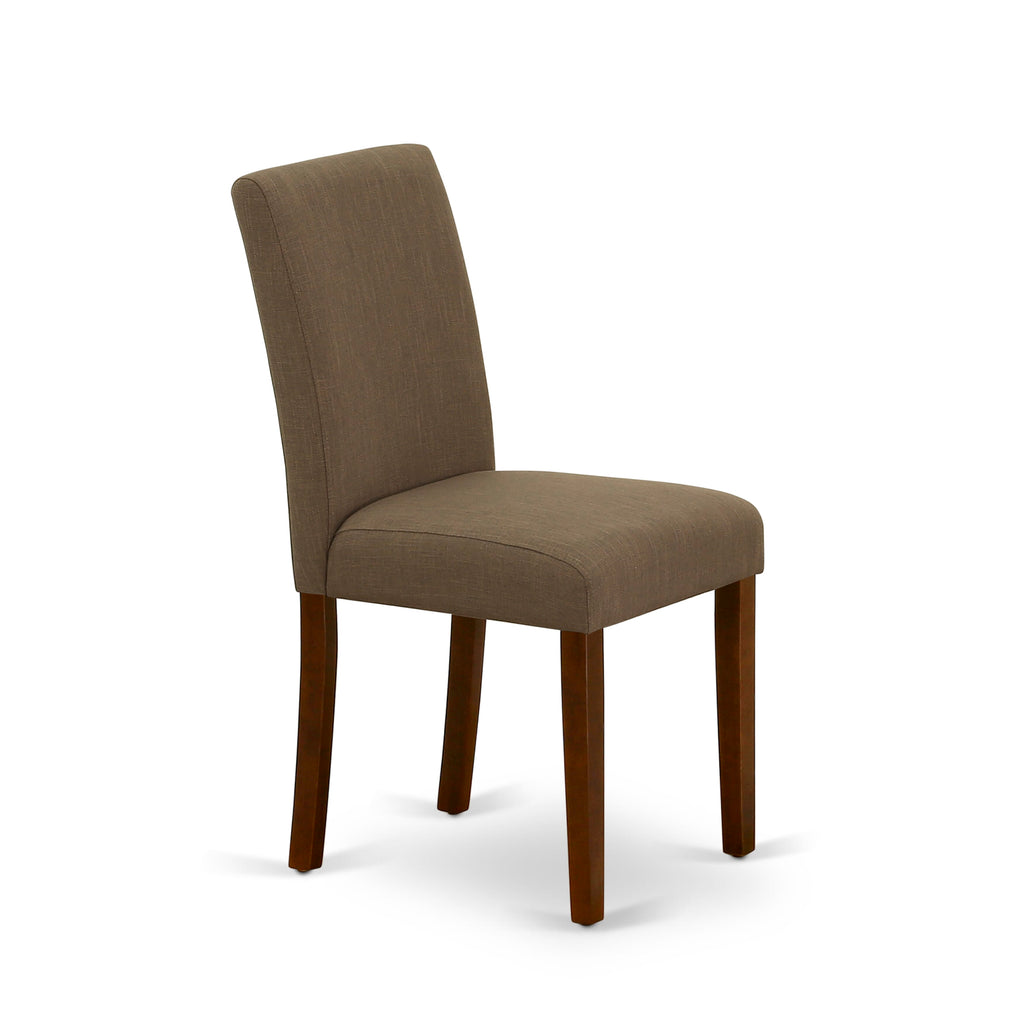 East West Furniture CAAB7-MAH-18 7 Piece Modern Dining Table Set Consist of a Rectangle Wooden Table and 6 Coffee Linen Fabric Upholstered Chairs