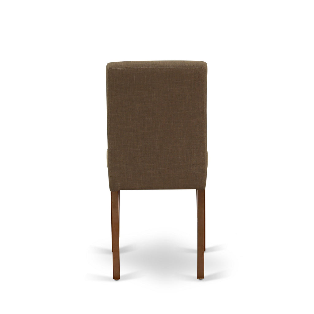 East West Furniture 1NDAB3-MAH-18 Modern Dining Table Set 3 Pc - Two Parson Chairs and a Dining Room Table - Mahogany Finish Wood - Coffee Color Linen Fabric