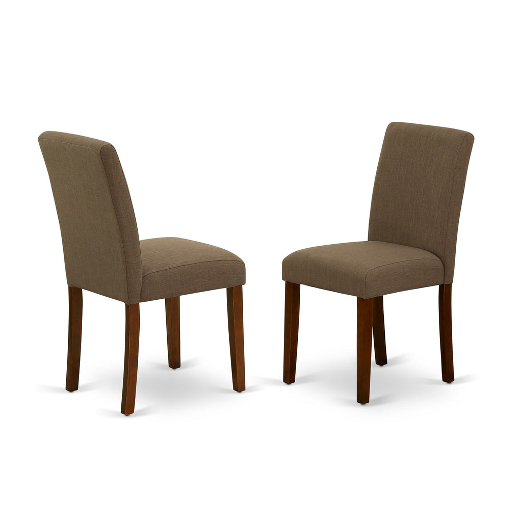 East West Furniture ABP3T18 Abbott Parson Dining Chairs - Coffee Linen Fabric Padded Chairs, Set of 2, Mahogany