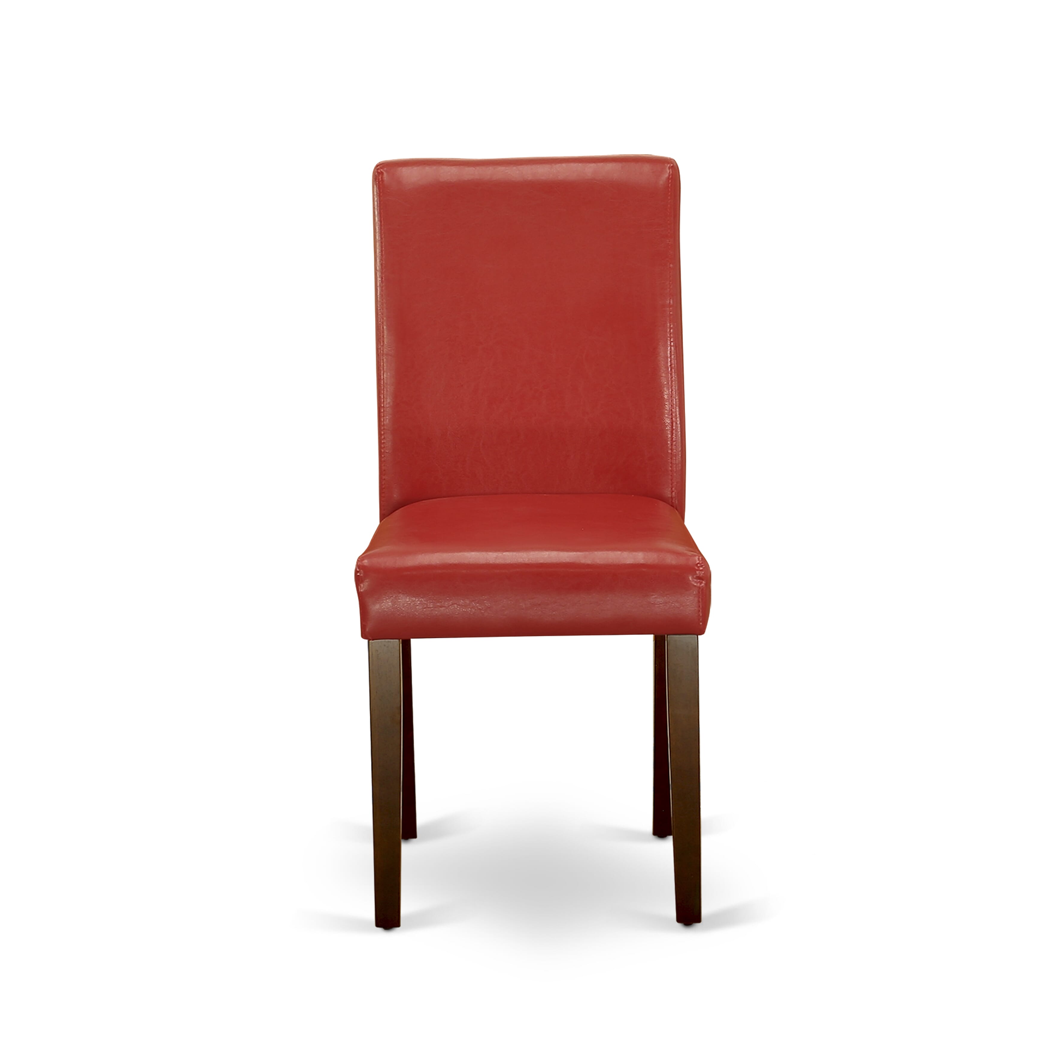 CAAB5-MAH-72 5Pc Rectangle 60" Dining Room Table And 4 Parson Chair With Mahogany Leg And Pu Leather Color Firebrick Red