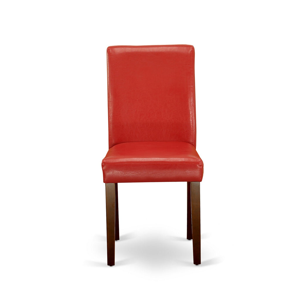 East West Furniture ABP3T72 Abbott Parsons Dining Chairs - Firebrick Red Faux Leather Padded Chairs