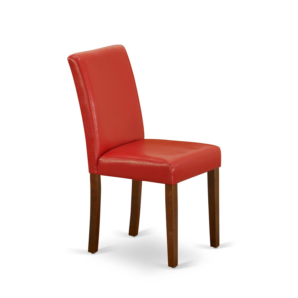 East West Furniture ABP3T72 Abbott Parsons Dining Chairs - Firebrick Red Faux Leather Padded Chairs