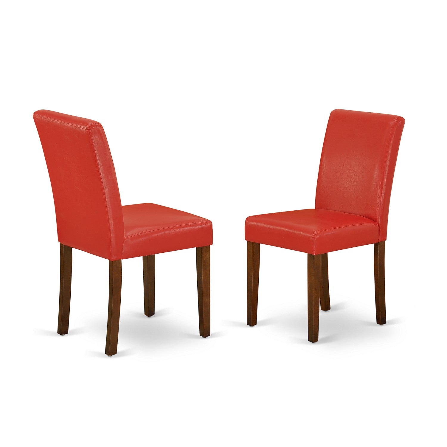 ANAB3-MAH-72 3Pc Rounded 36 Inch Dinette Table And Two Parson Chair With Mahogany Leg And Pu Leather Color Firebrick Red