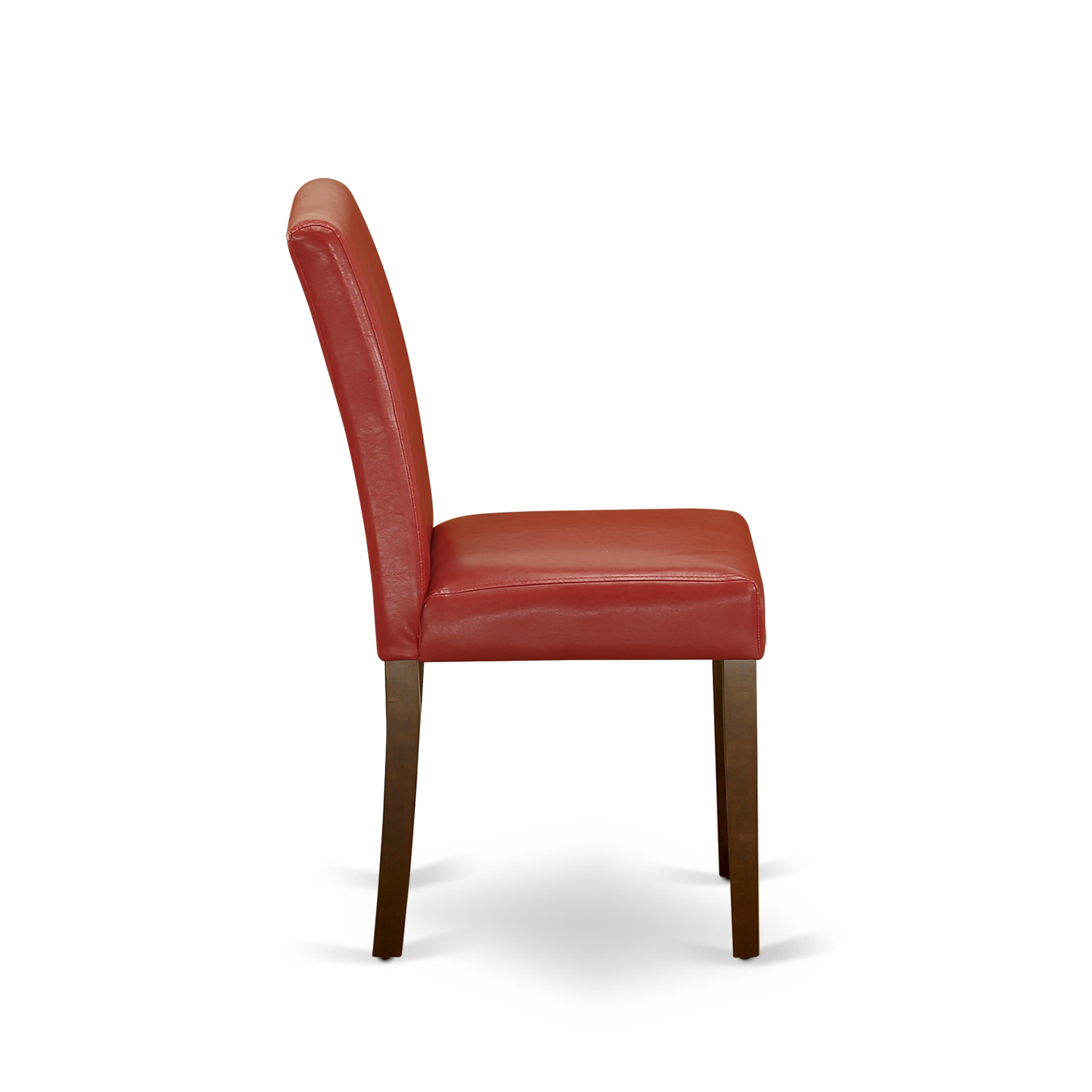 CAAB5-MAH-72 5Pc Rectangle 60" Dining Room Table And 4 Parson Chair With Mahogany Leg And Pu Leather Color Firebrick Red
