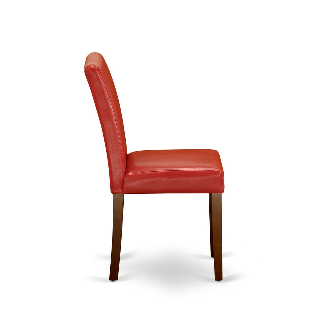 East West Furniture ABP3T72 Abbott Parsons Dining Chairs - Firebrick Red Faux Leather Padded Chairs