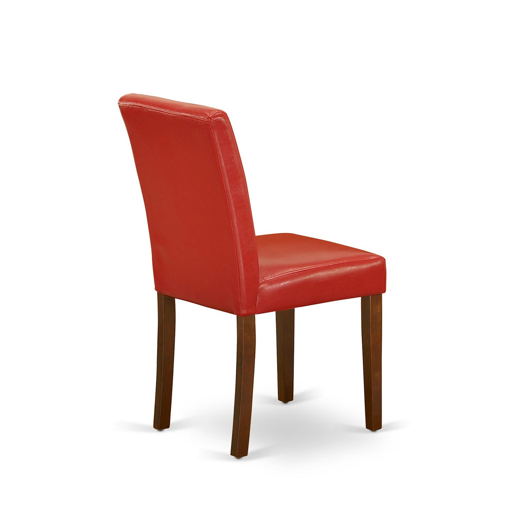 East West Furniture ABP3T72 Abbott Parsons Dining Chairs - Firebrick Red Faux Leather Padded Chairs