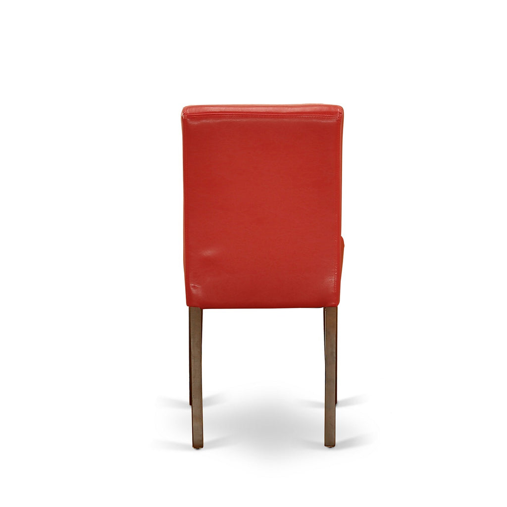 East West Furniture ABP3T72 Abbott Parsons Dining Chairs - Firebrick Red Faux Leather Padded Chairs