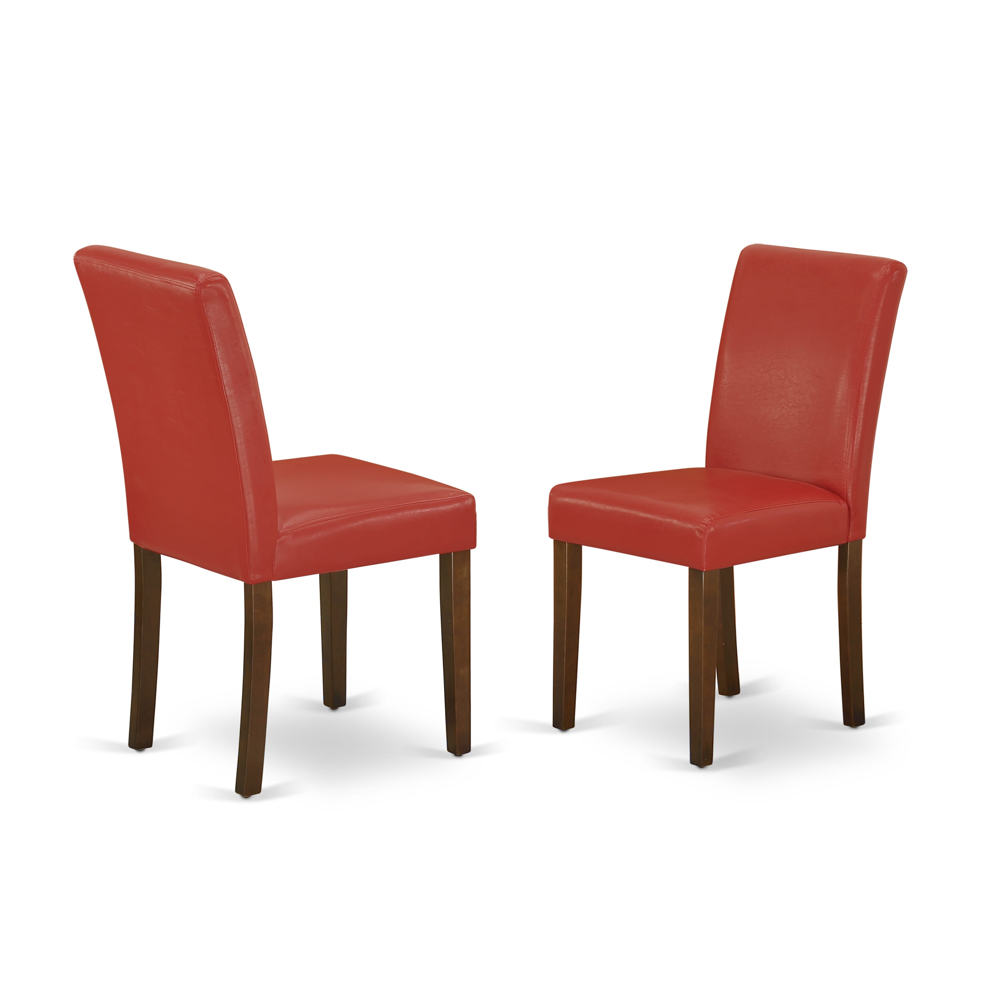 CAAB7-MAH-72 7Pc Rectangle 60" Dining Table And 6 Parson Chair With Mahogany Leg And Pu Leather Color Firebrick Red