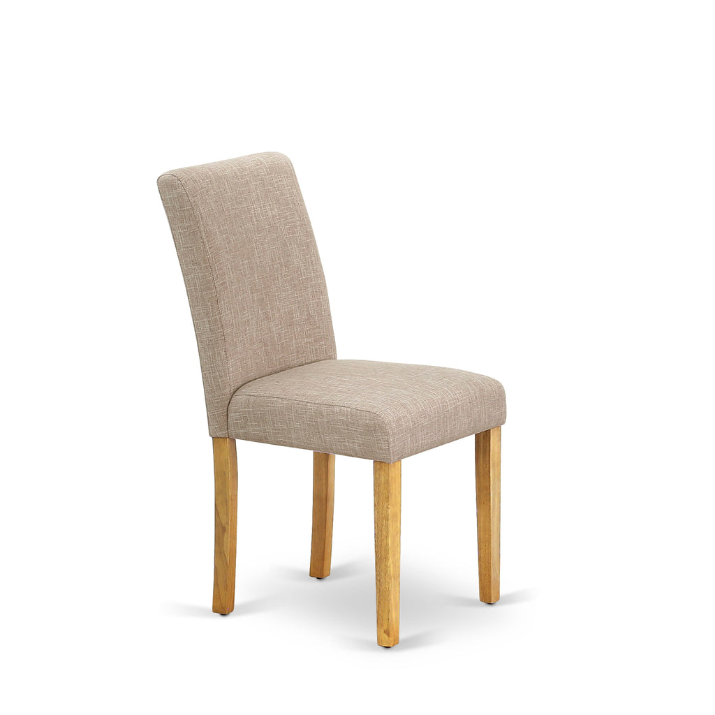 East West Furniture CAAB7-OAK-04 7 Piece Modern Dining Table Set Consist of a Rectangle Wooden Table and 6 Light Tan Linen Fabric Upholstered Chairs