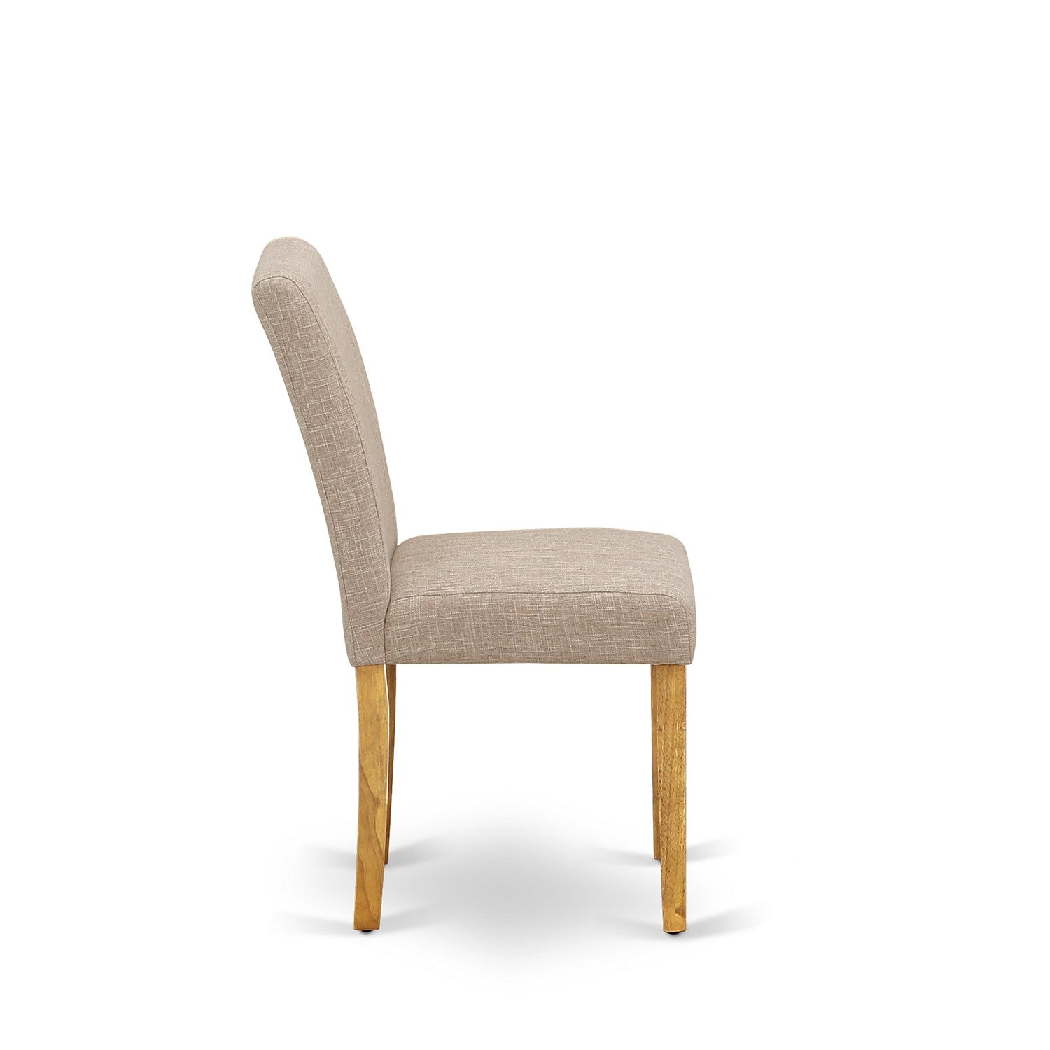 El juego de mesa de comedor de 5 piezas East West Furniture AVAB5-OAK-04 incluye una mesa de cocina ovalada con hojas de mariposa y 4 sillas de comedor Parson de tela de lino color tostado claro.