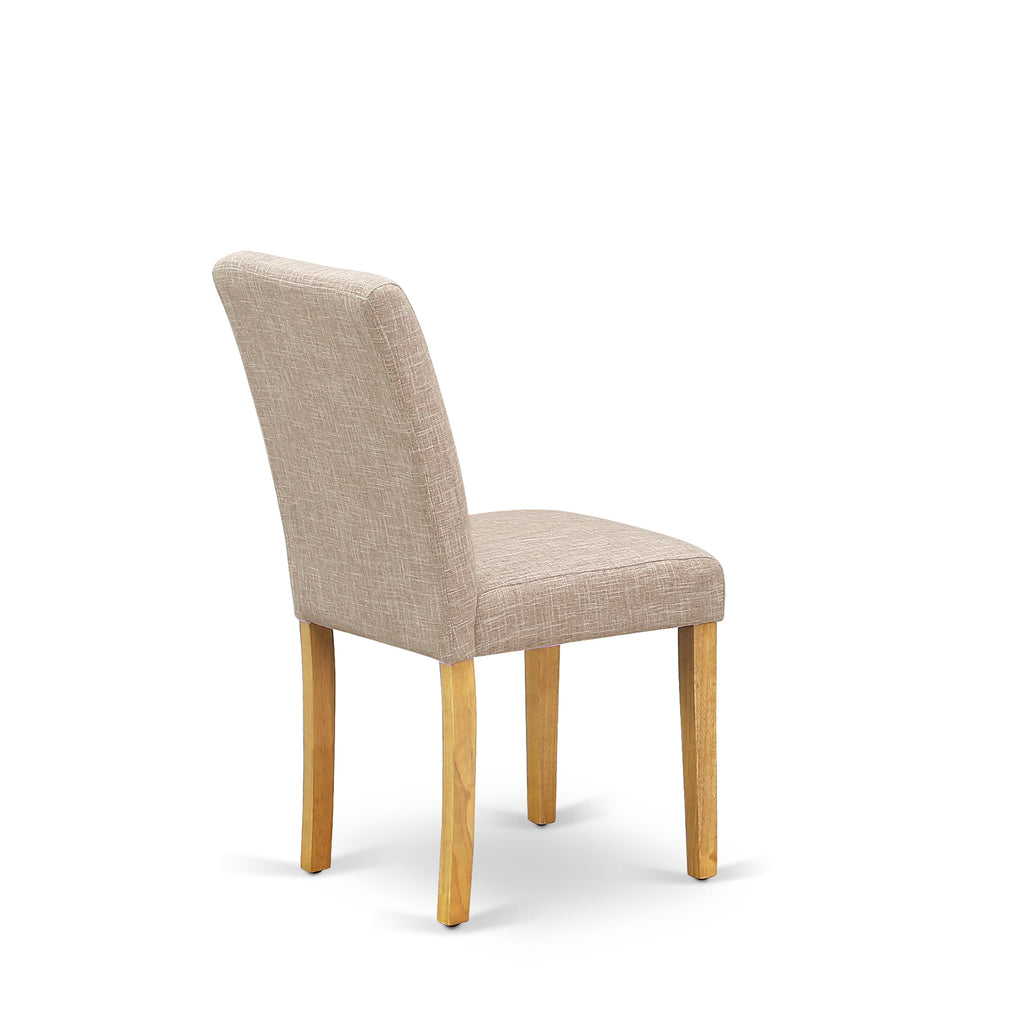East West Furniture CAAB7-OAK-04 7 Piece Modern Dining Table Set Consist of a Rectangle Wooden Table and 6 Light Tan Linen Fabric Upholstered Chairs