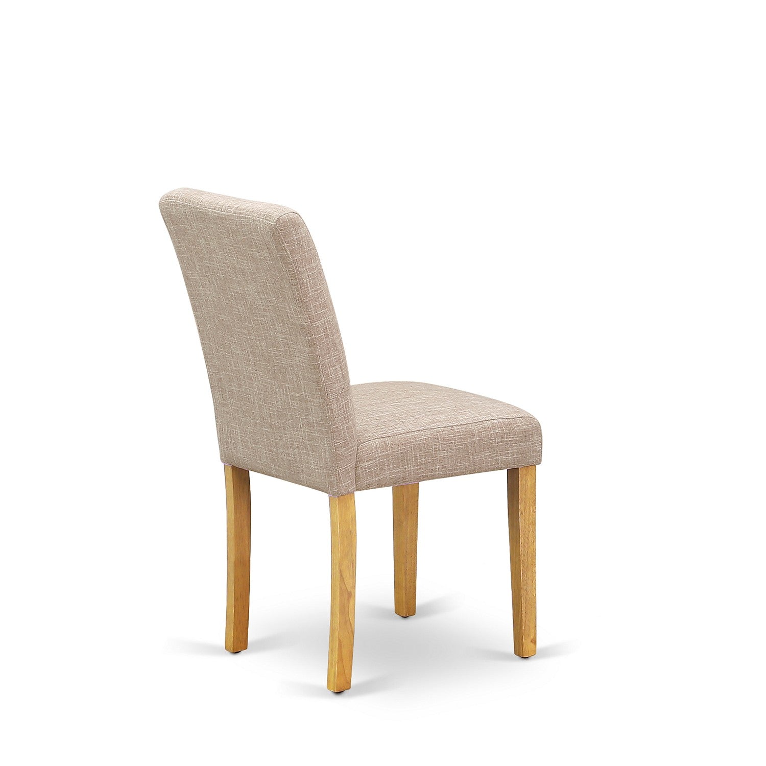 Juego de mesa de cocina de 5 piezas East West Furniture 1MZAB5-OAK-04. Incluye una mesa de comedor y 4 sillas Parson con tela de lino color beige claro, mesa abatible con respaldo completo y acabado en roble.