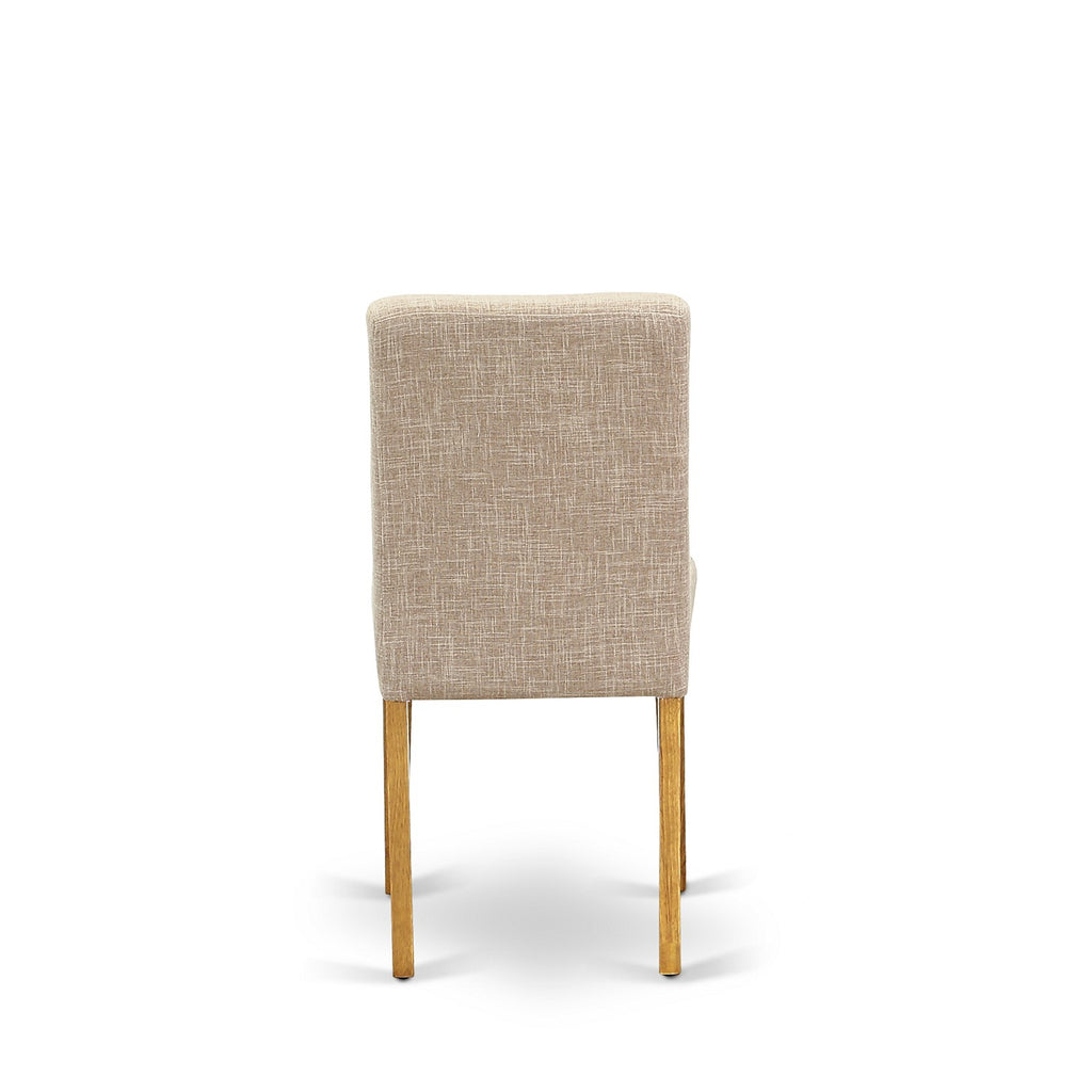 Juego de comedor East West Furniture 1NDAB5-OAK-04 de 5 piezas: cuatro sillas y una mesa de madera, madera noble con acabado roble, tela de lino color beige claro.