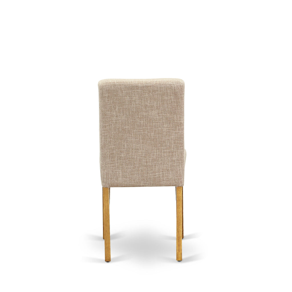 East West Furniture CAAB7-OAK-04 7 Piece Modern Dining Table Set Consist of a Rectangle Wooden Table and 6 Light Tan Linen Fabric Upholstered Chairs
