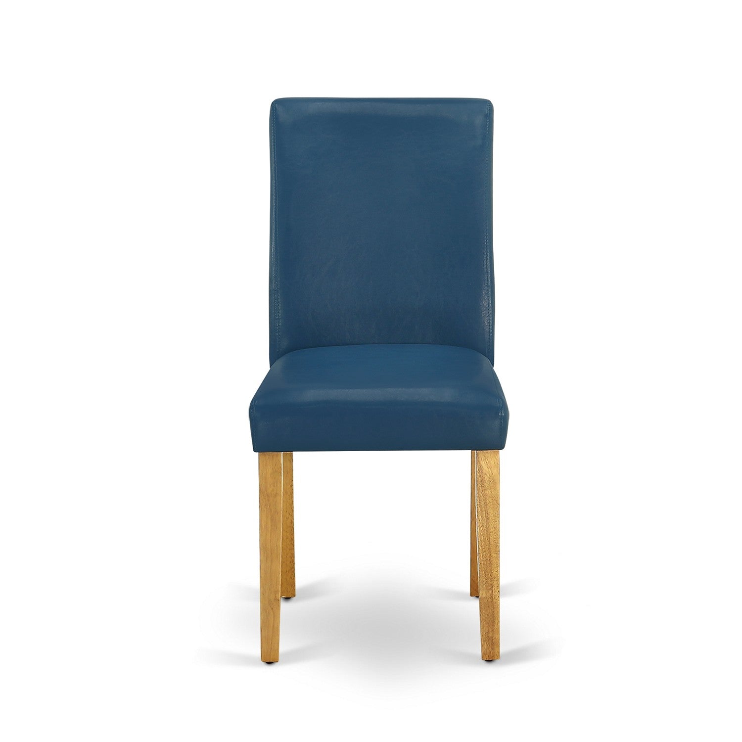 El juego de comedor de 5 piezas East West Furniture DLAB5-OAK-55 incluye una mesa de comedor redonda con alas abatibles y 4 sillas Parsons de cuero sintético azul oasis.