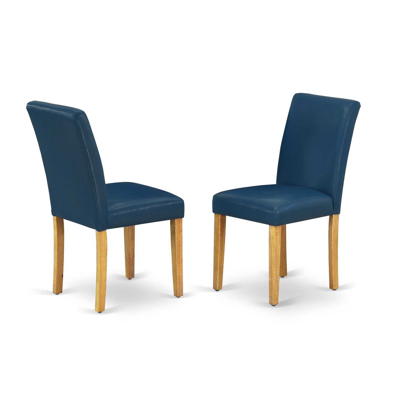 El juego de mesa de cocina de 3 piezas DLAB3-OAK-55 de East West Furniture incluye una mesa de comedor redonda con alas abatibles y dos sillas tapizadas en piel sintética azul oasis.