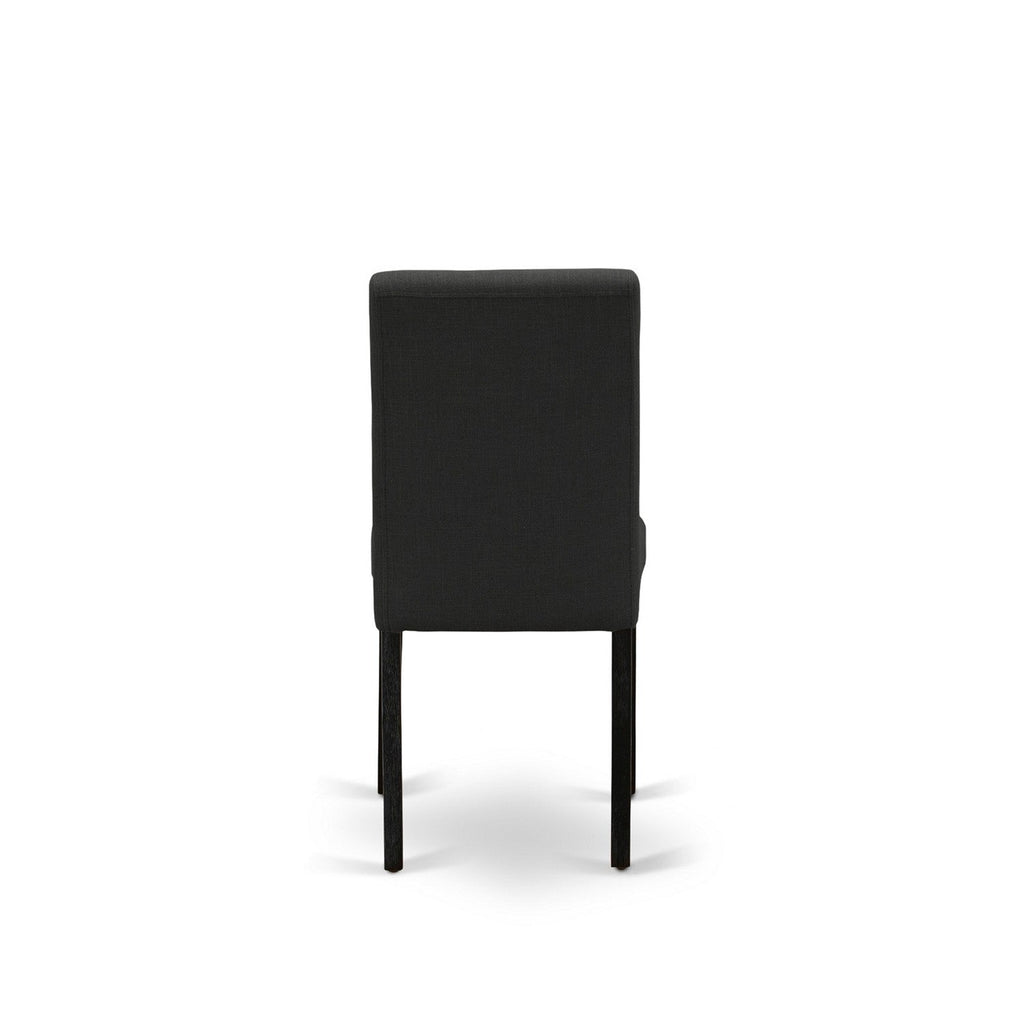 Juego de comedor de 5 piezas East West Furniture HBAB5-ABK-24 para 4 personas. Incluye una mesa de comedor redonda con pedestal y 4 sillas de comedor Parson de tela de lino de color negro.