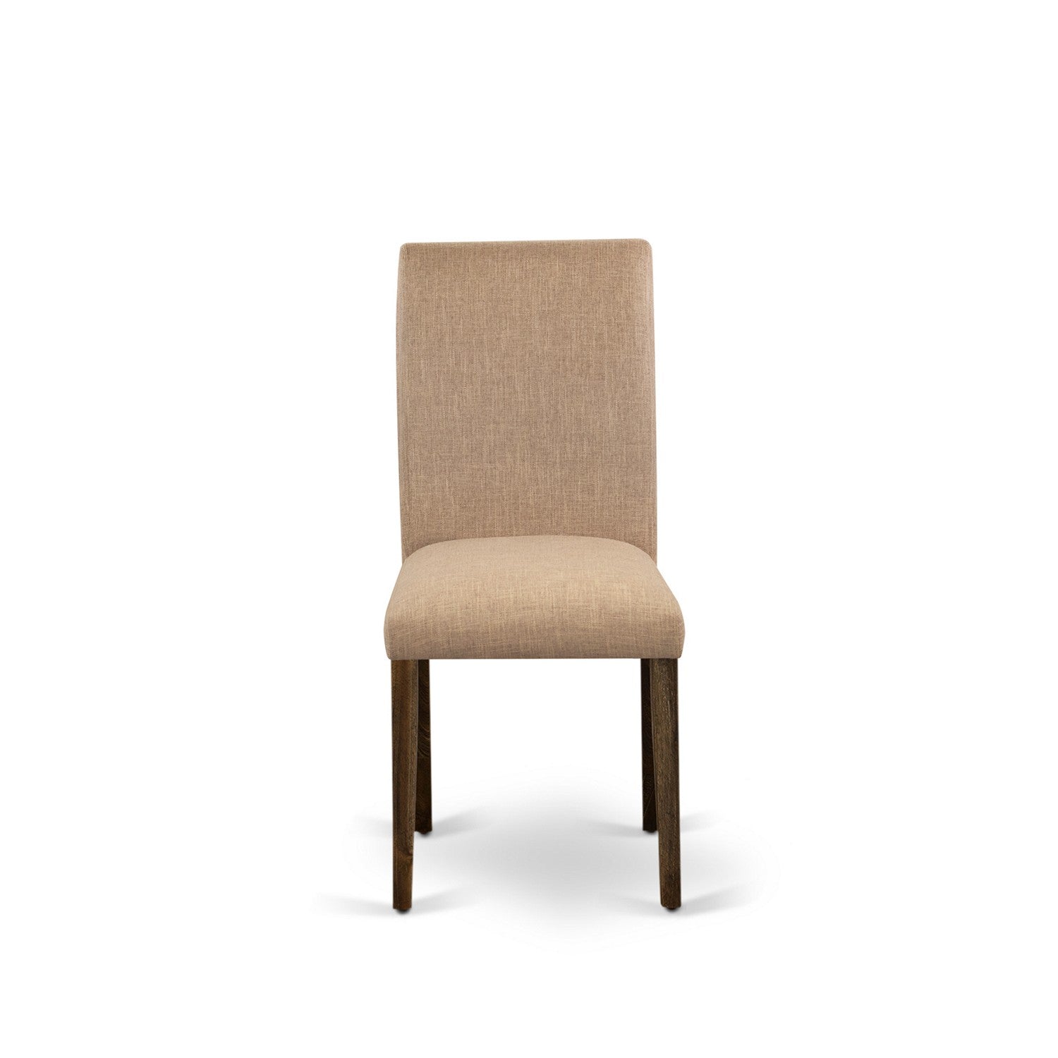 East West Furniture ABP7T47 - Set of 2 - Wooden Dining Chairs- Upholstered Dining Chair Includes Distressed Jacobean Hardwood Frame with Light Sable Linen Fabric Seat and Simple Back
